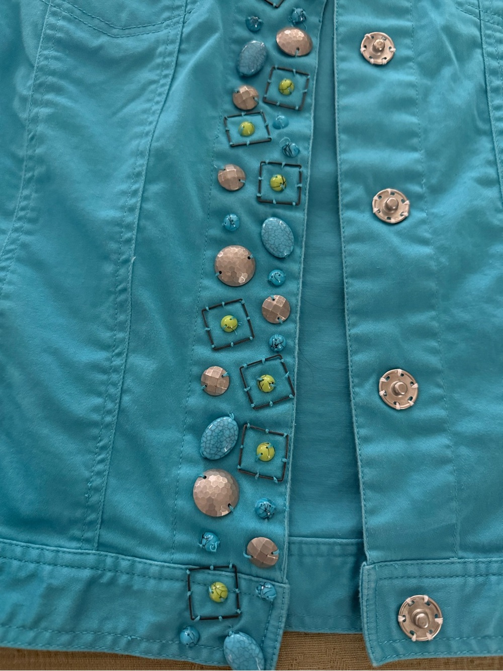 hearts of palm Turquoise Button-Embellished Jean Jacket - Picture 7 of 7